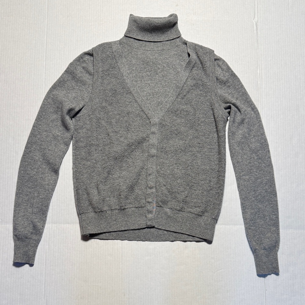 VICTOR GLEMAUD 100% Cashmere Women's‎ Gray Turtleneck Sweater Faux Vest Detail S